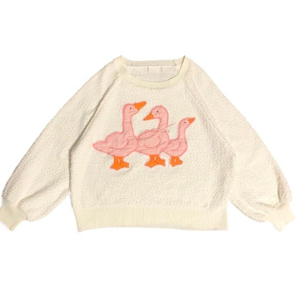 Custom Upcycled Goose Patchwork Sweater White Oversized Size M One of a Kind